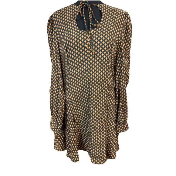 Cider 60’s Style Print Keyhole Short Green Orange XL Long Sleeves Zip Dress READ - Picture 1 of 7